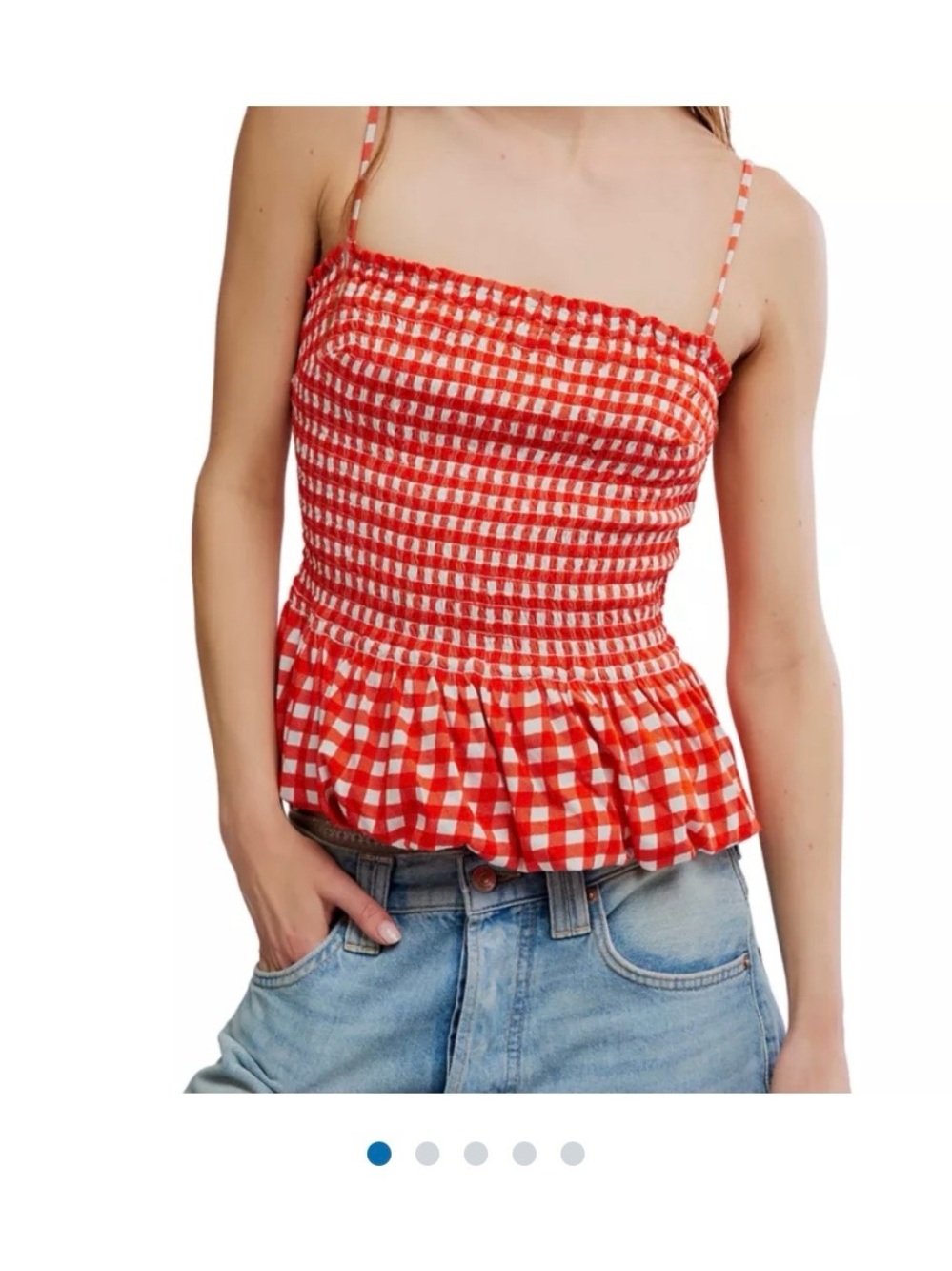 Free People Red Gingham Smocked Peplum Cami